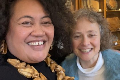 Photo caption Soprano Aivale Cole and Madeleine Neave at The Antique Breadboard Museum