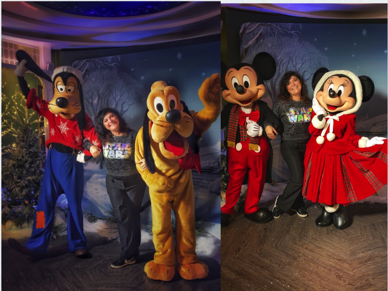 Disney figures posing with Monica Costa London Mums magazine collage