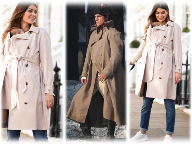 Napoleon trench coat and the Seraphine 3 in 1 Maternity & Babywearing Trench Coat collage