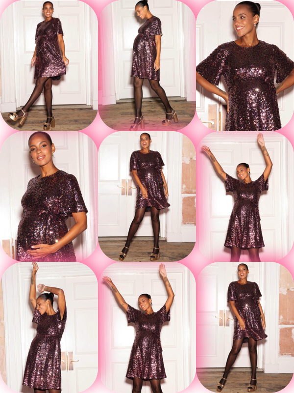 seraphine pink sparkle maternity shift dress vertical collage