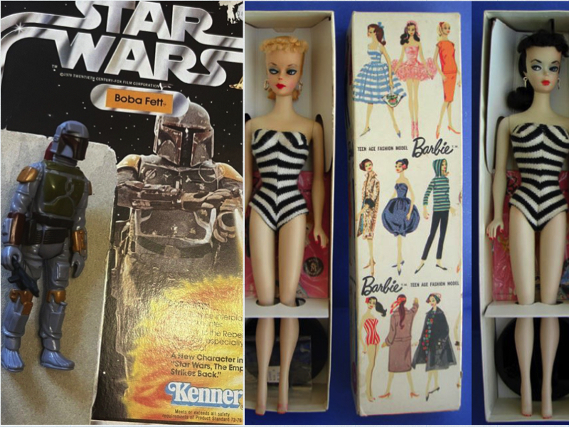 expensive toys vintage barbie and star wars collage