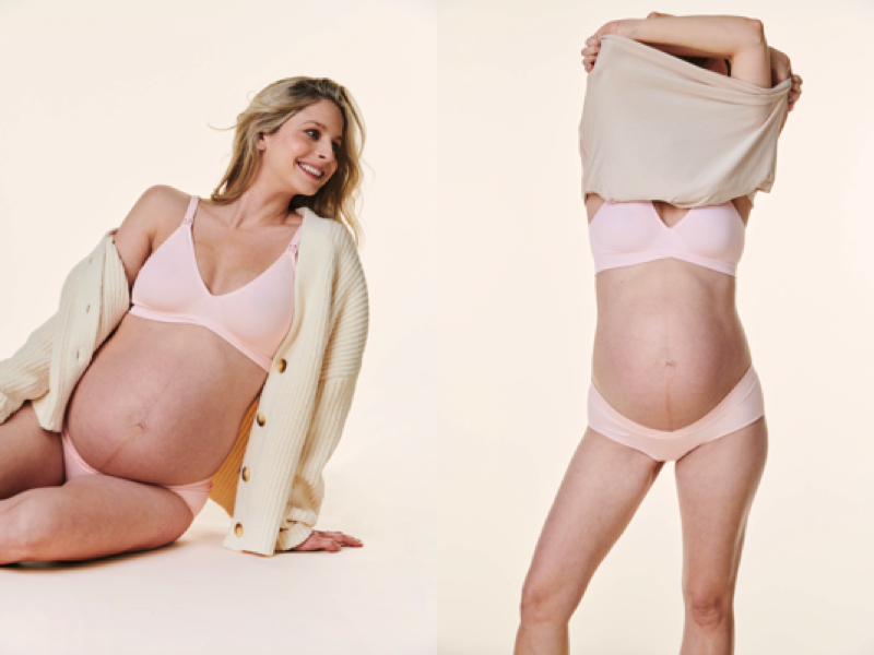Maternity underwear review lingerie Crossover Panty_ChalkPink : V Neck Bra_Chalk Pink collage