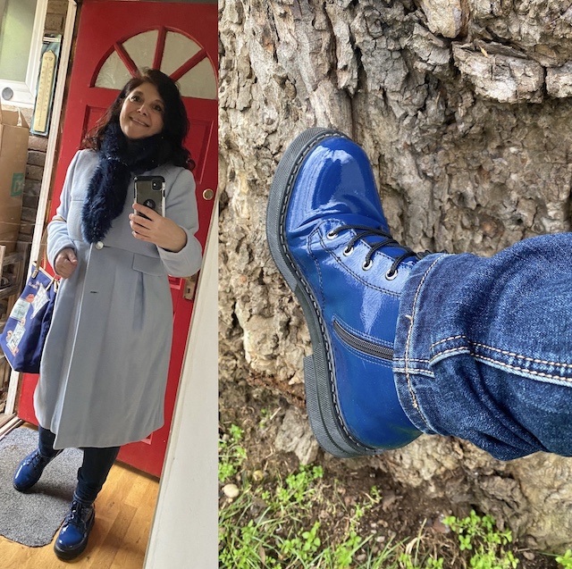 monica costa collage with blue boots