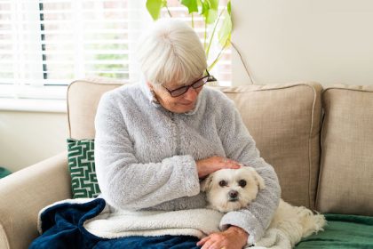 grandmother with dog