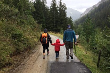 family hiking together