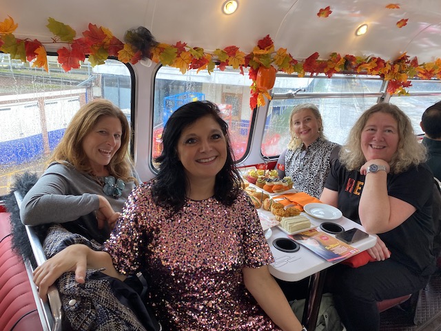 Halloween bus tour london group inside