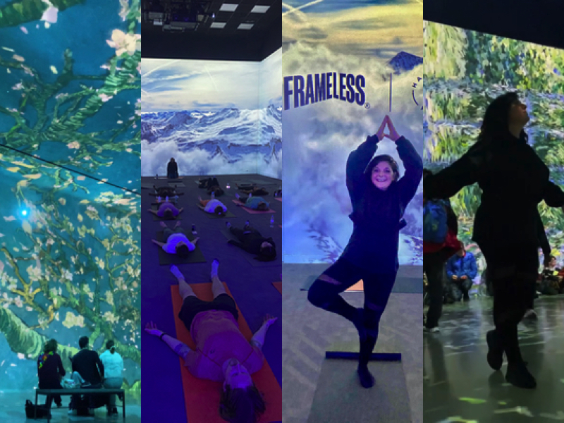 Yoga at Frameless London mums magazine collage