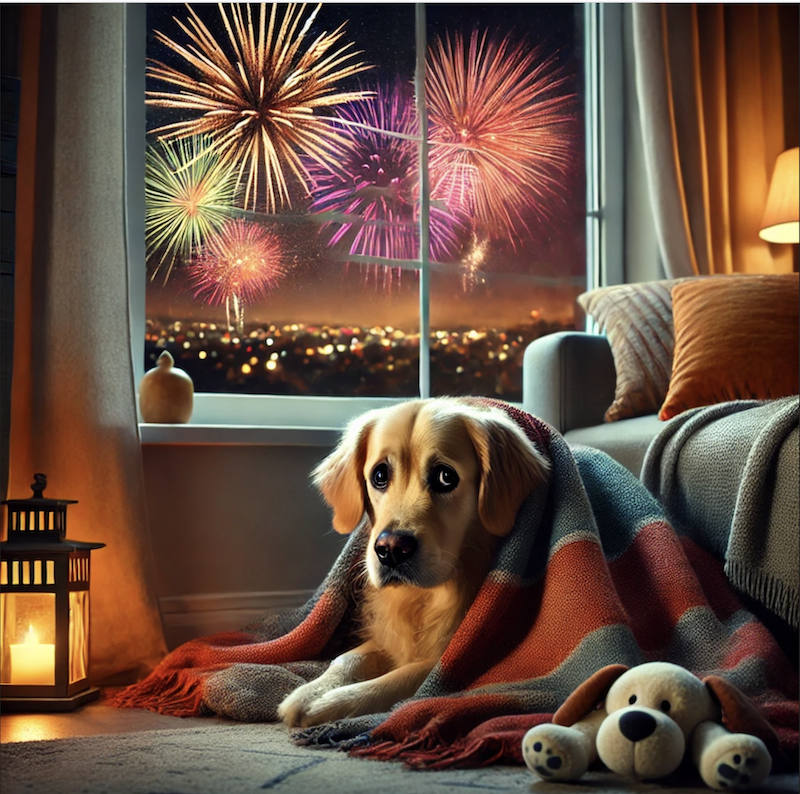 dog scared of fireworks 