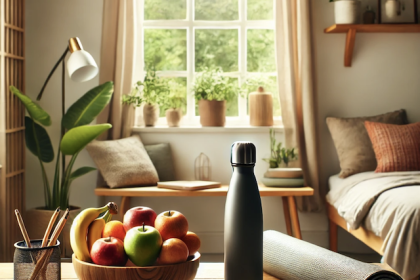 health hacks image of apples and water bottle on a desk by Monica costa london mums magazine 2024-11-18