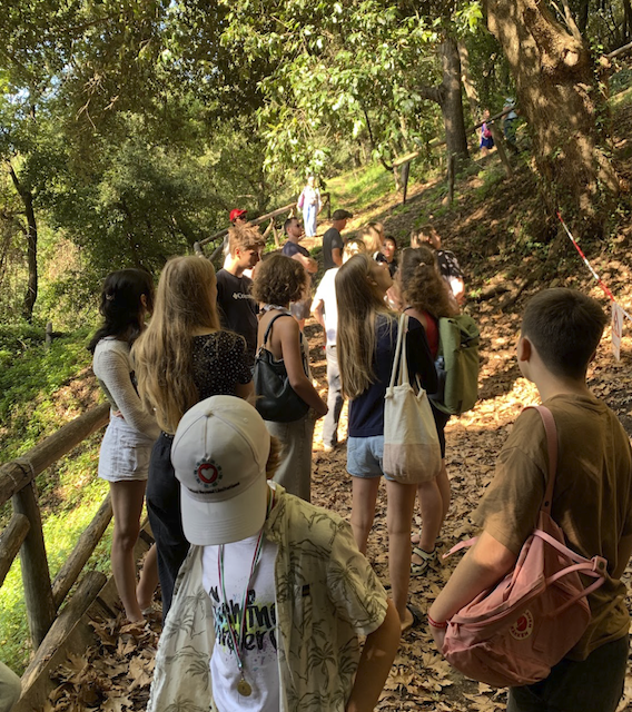 online school kids in forest