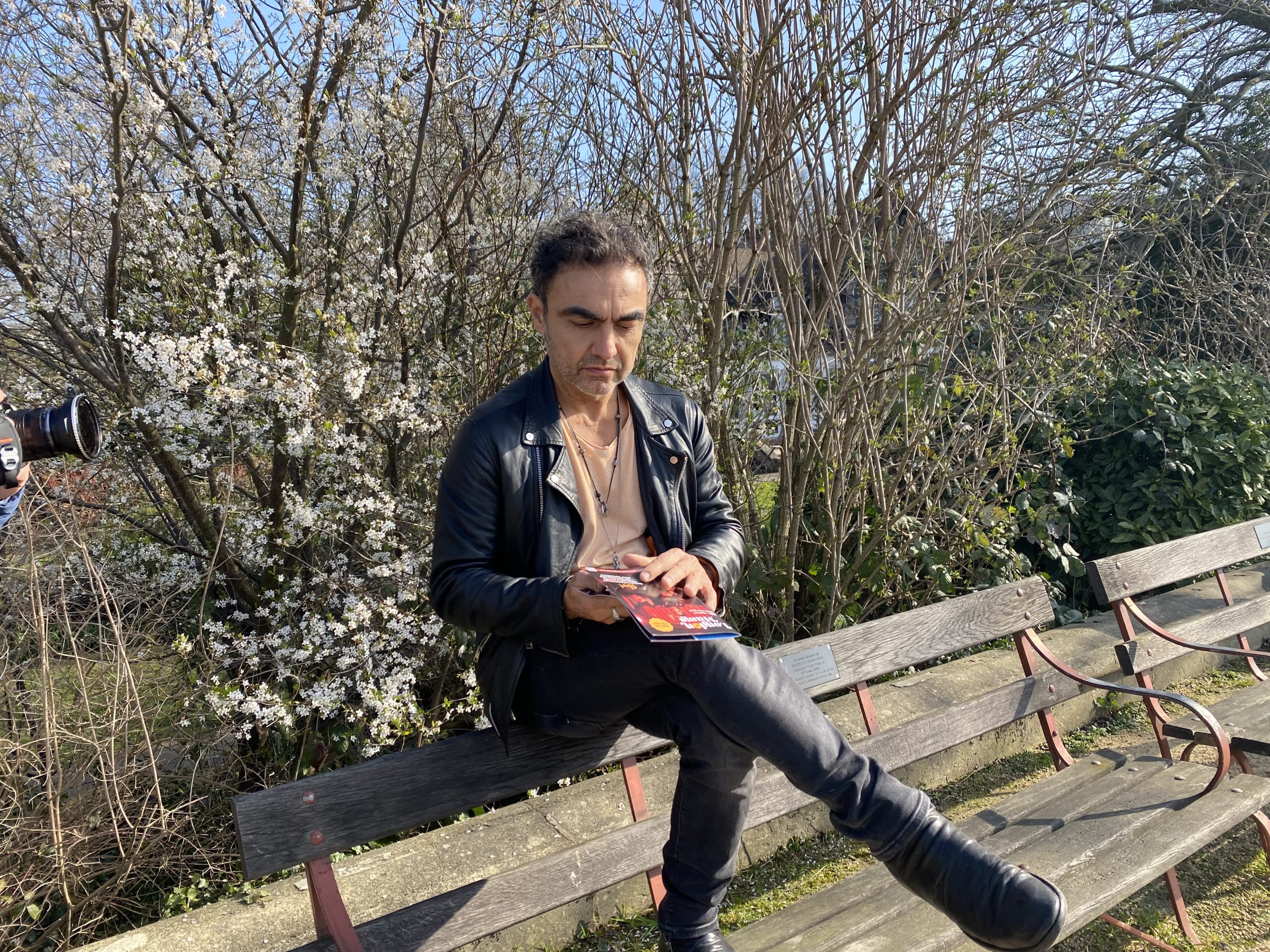 Marco Ligabue reading the London Mums magazine at Putney Riverside