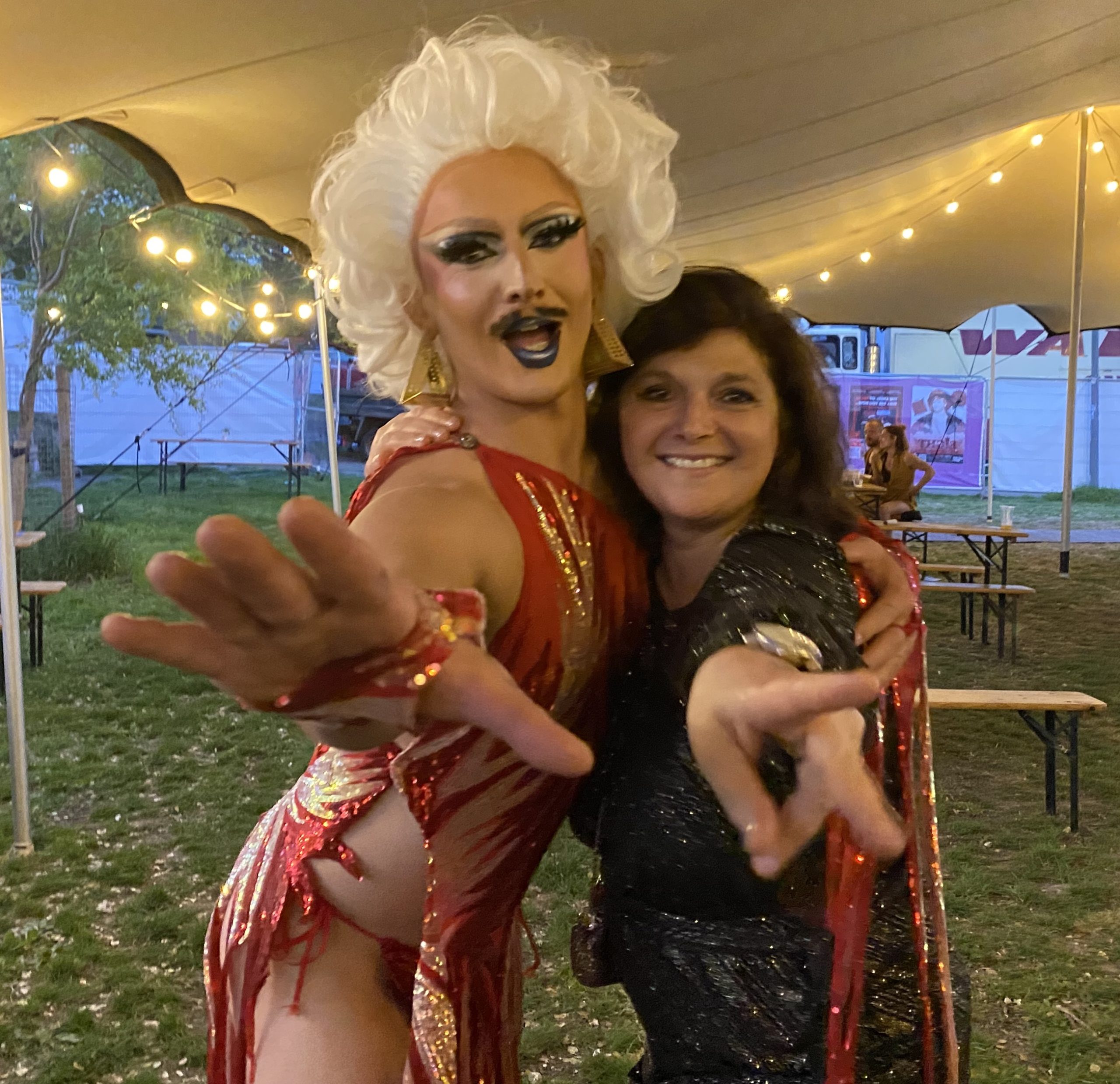 Monica costa and drag queen lucinda bhind at brighton fringe The Revel Puck Circus