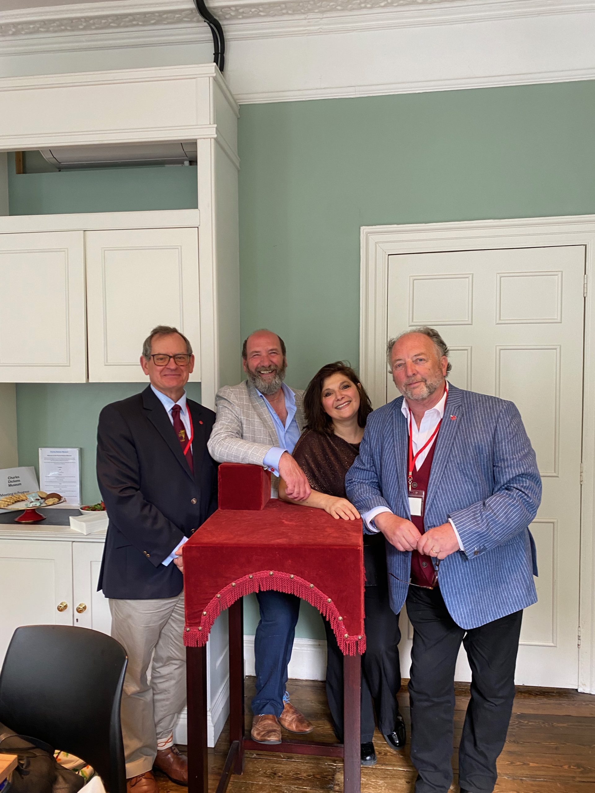 London Mums magazine editor Monica Costa and the Dickens Dynasty at the Dickens Museum - from left to right: Mark Charles Dickens, Gerald Charles Dickens, Monica Costa and Ian Charles Dickens