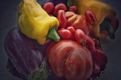 vegetables peppers tomatoes aubergine Copyright photo by London Mums magazine