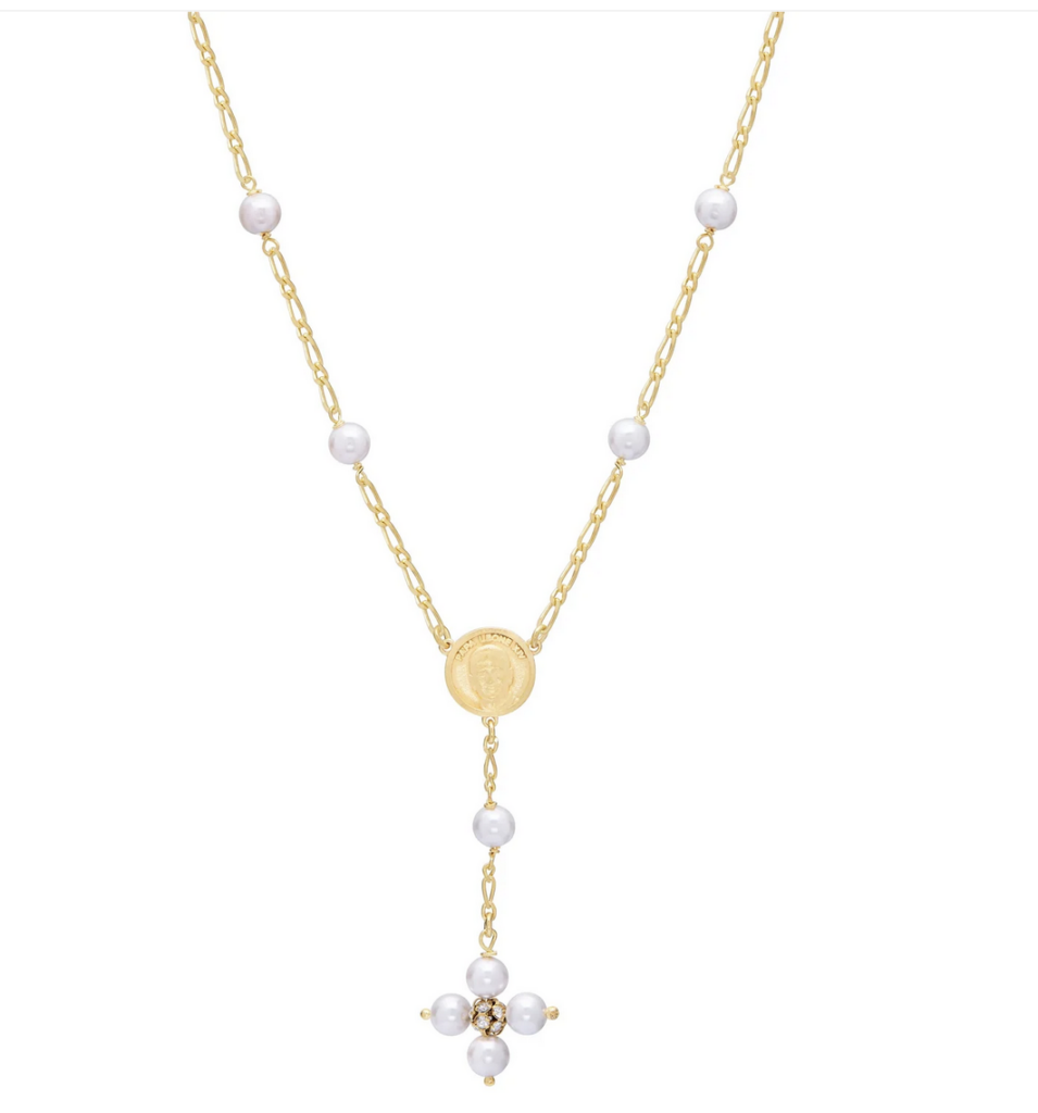 Mondo Cattolico Gold-Plated Pope Leo XIV Necklace with White Pearls – A Keepsake of Faith and Elegance