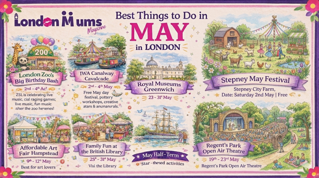 May 2026 London Mums illustration May 2026 Things to do 
