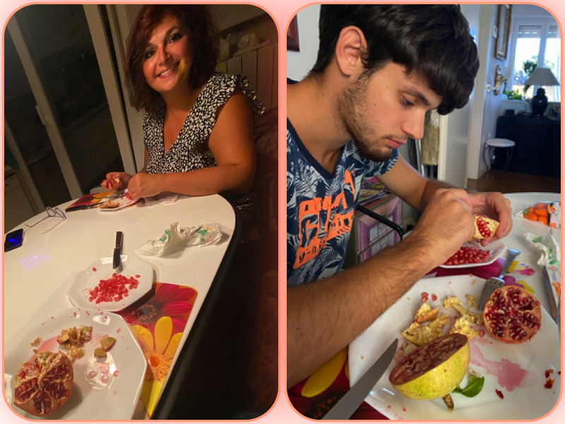 monica and diego pomegranates eating collage