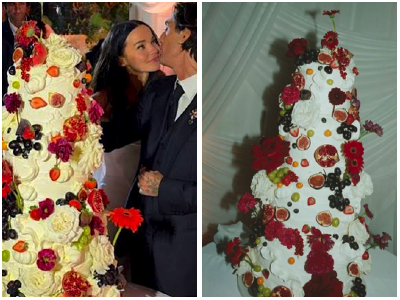 pomegranates wedding cake dove cameron and damiano david collage